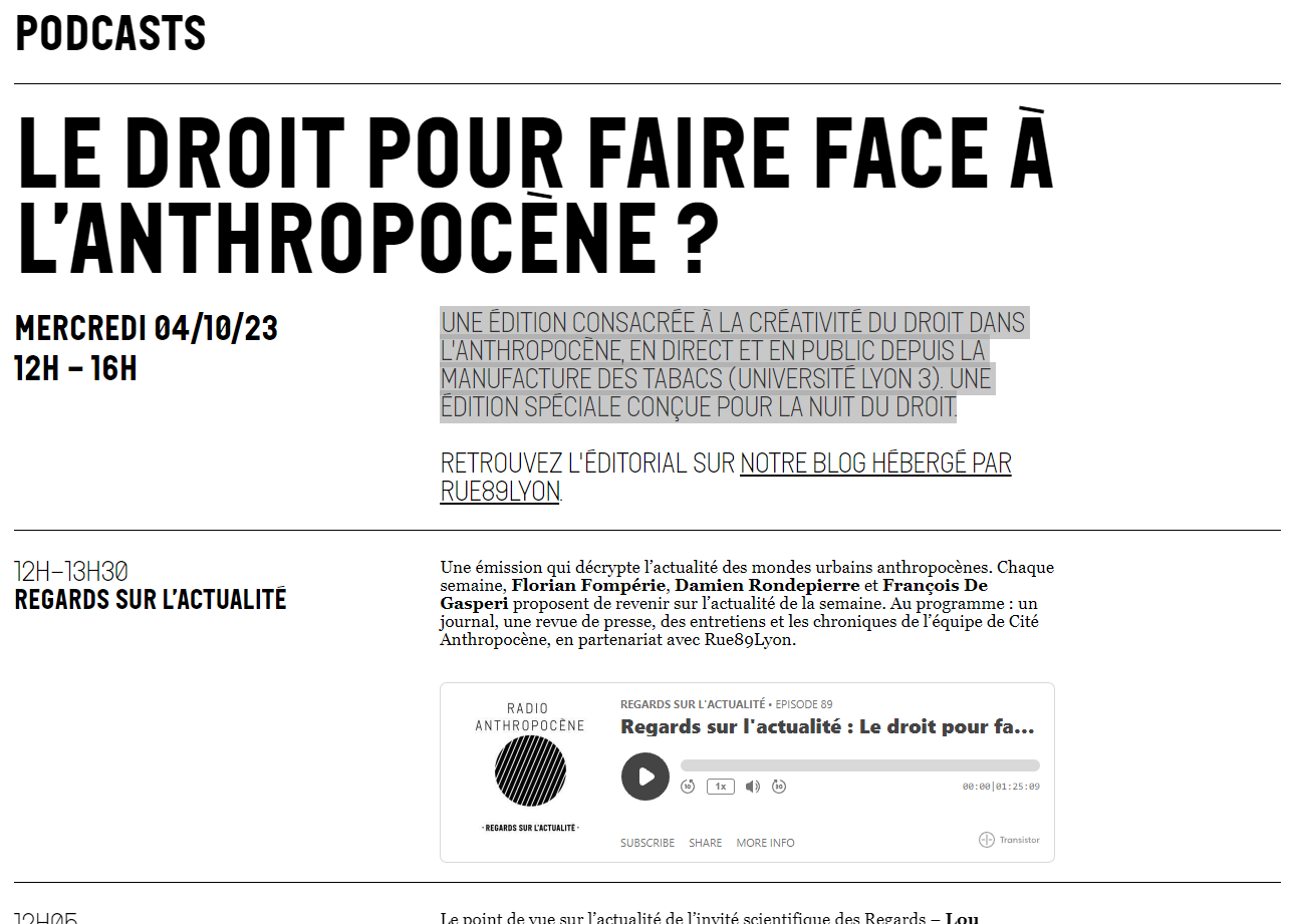 Podcast le droit dans l'anthropocene